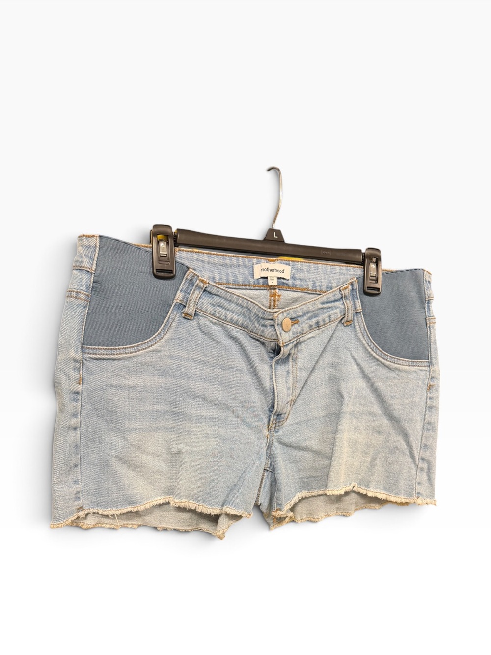 Motherhood Maternity Denim Shorts Women’s Large Light Wash Side Panel Frayed Hem